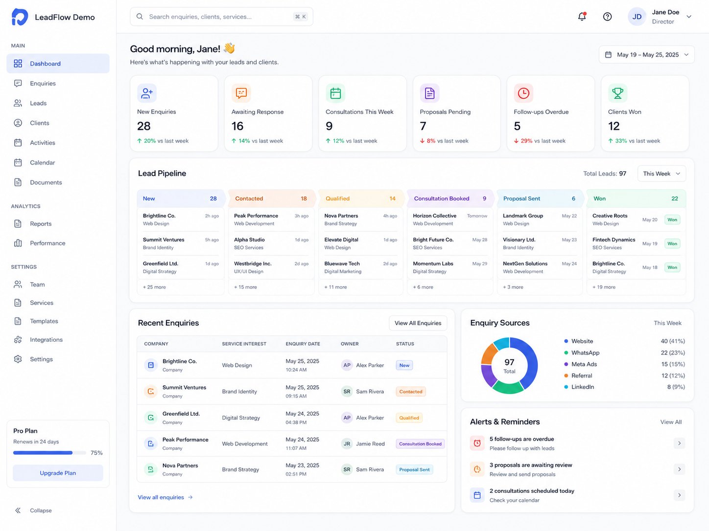 Website lead assignment and follow-up interface