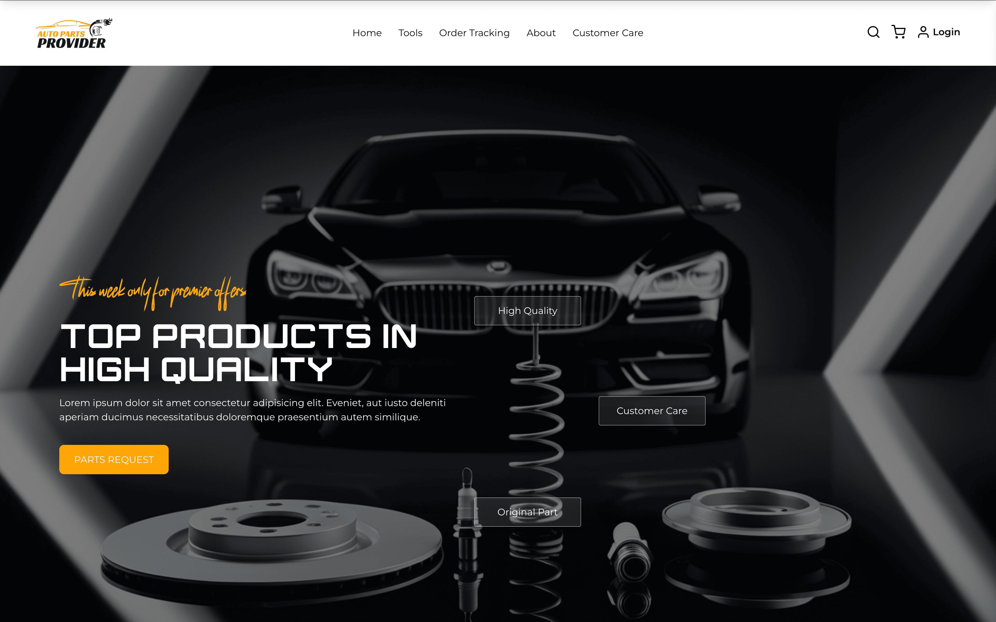Auto Parts Provider web and mobile application screenshot