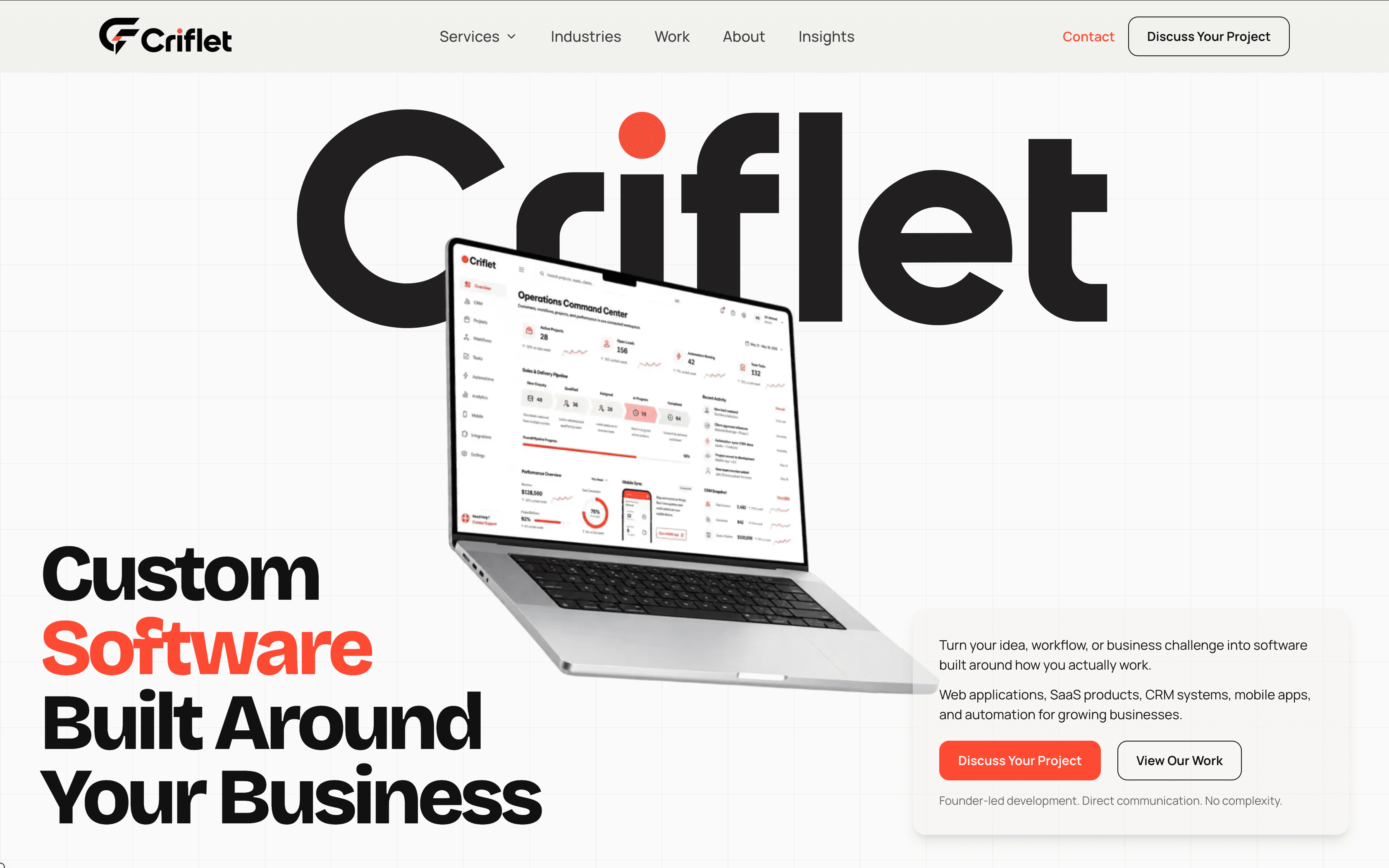 Criflet website pages and interface screenshot
