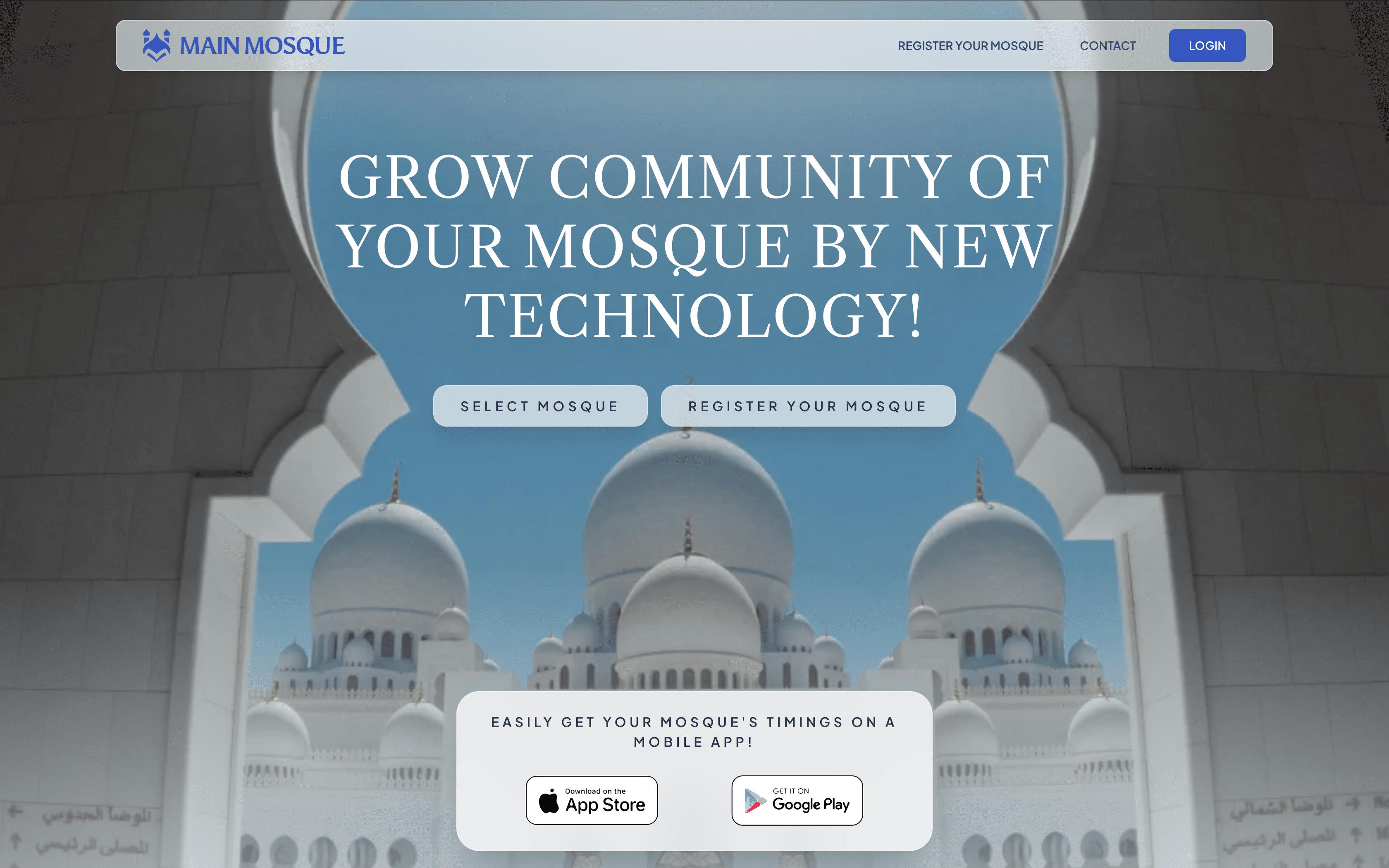 Main Mosque web mobile and TV management system screenshot