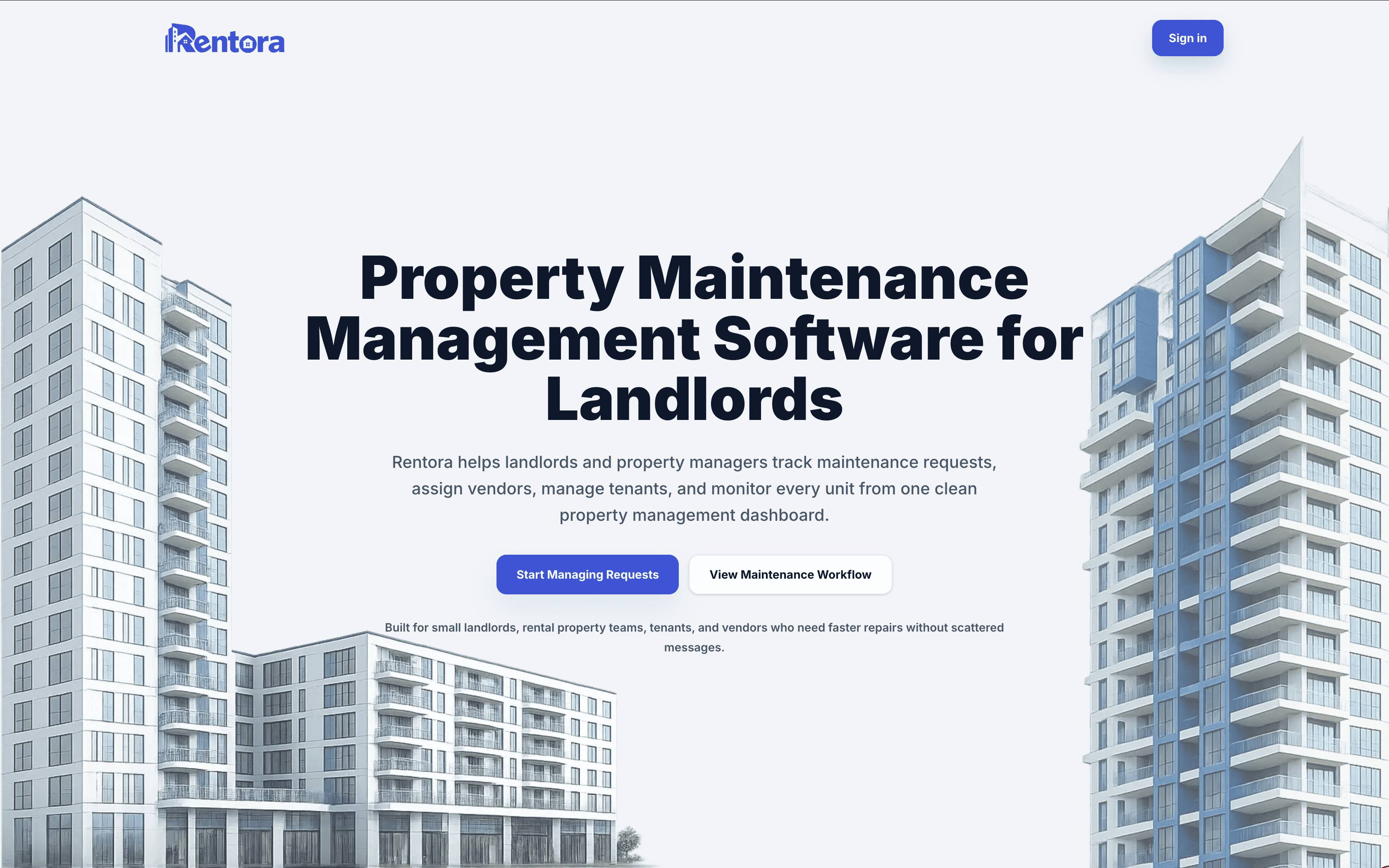 Rentora property management platform screenshot